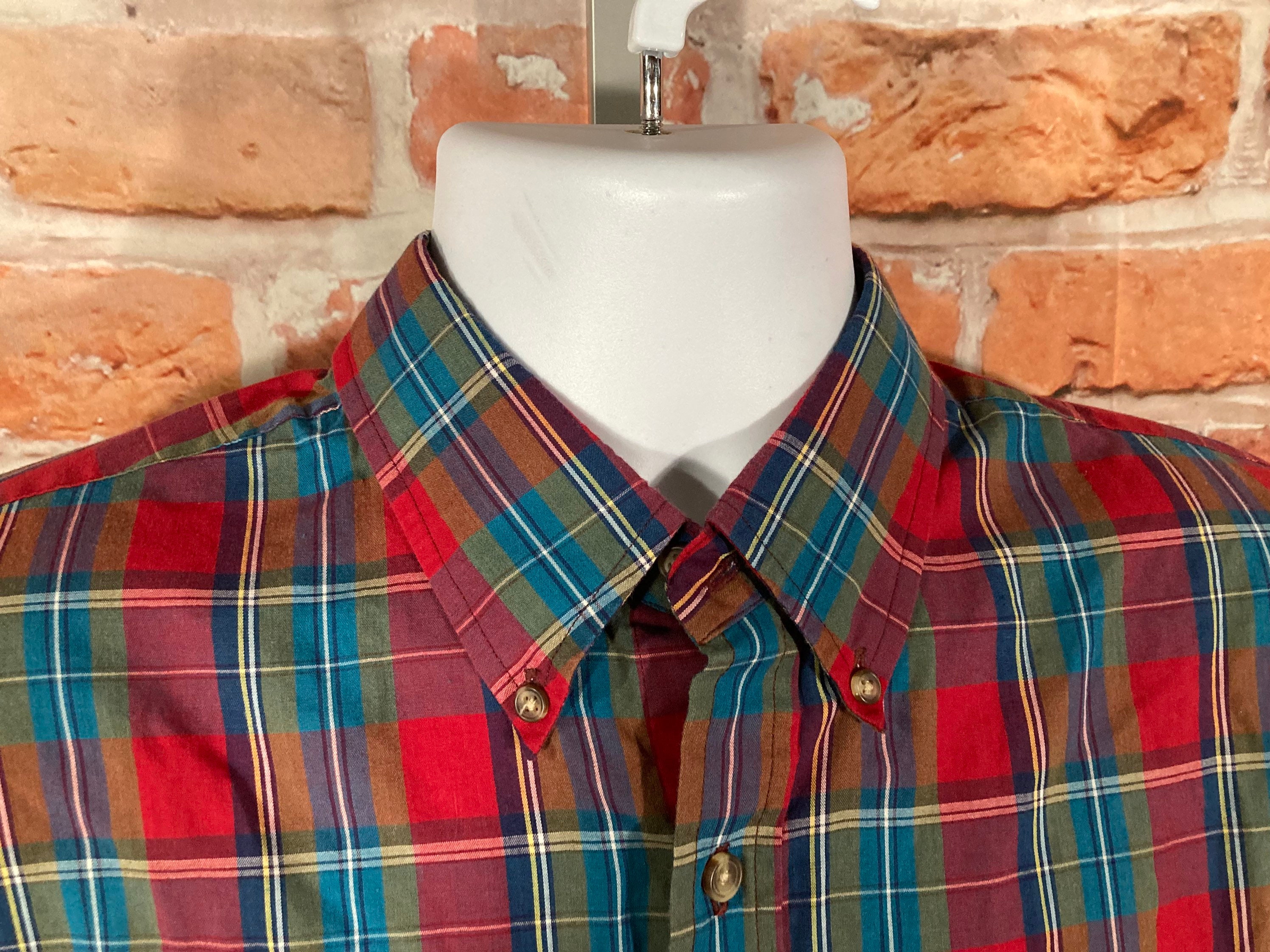 Vintage 80s Knightsbridge Plaid Colorful Button up Shirt Sz L Dad