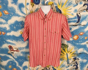 vintage 80s The Fox pink striped button up dress shirt - sz L - soft vertical stripes