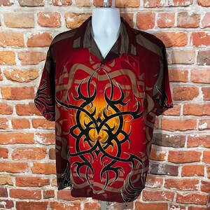 vintage y2k Dragonfly tribal button up shirt - sz L - grunge all over print