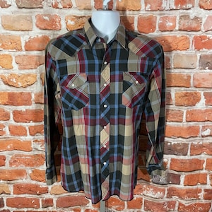 vintage 80s plaid pearl snap western shirt - fits M - grandpa super soft grunge emo rockabilly Rustler