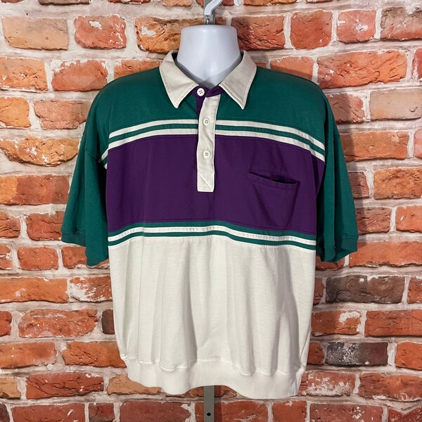 vintage 80s striped Greenline banded polo shirt - sz XL - grandpa grunge emo indie