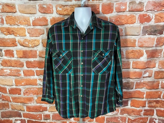 vintage 80s 90s colorful camp flannel shirt - sz … - image 1