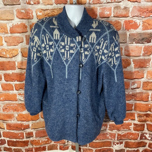 stunning vintage 90s Tundra wool sweater jacket - sz M - 60s 70s country grandma coat