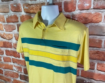 2000s Eddie Bauer Polo Shirt, Size L Vintage Y2K Blue & Yellow 