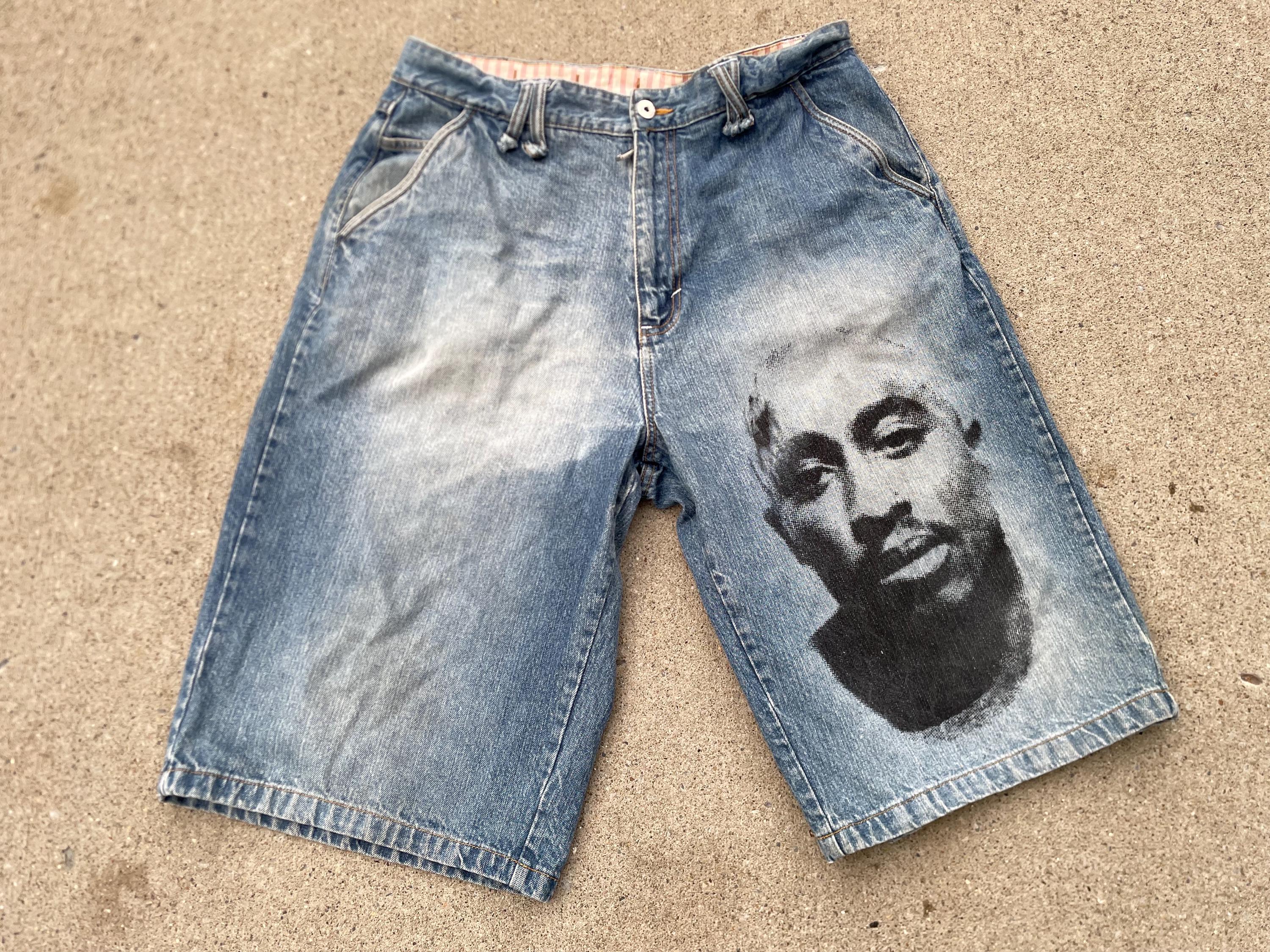 Vntg Makaveli Tupac Baggy Denim Shorts Sz 36 Y2k Jorts - Etsy