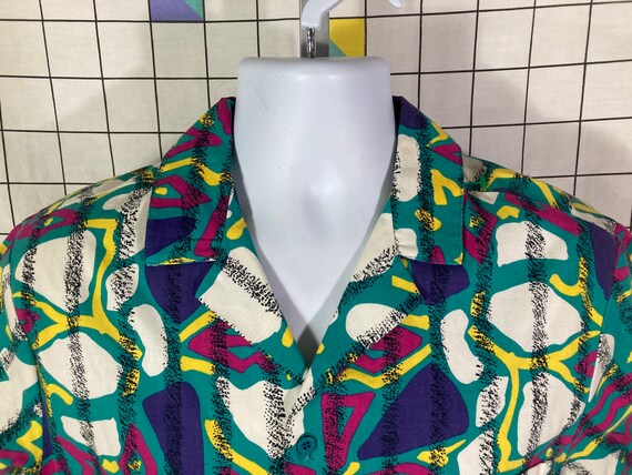 Funky 80s Vintage Abstract Geometric Faces Button up Shirt Fits L