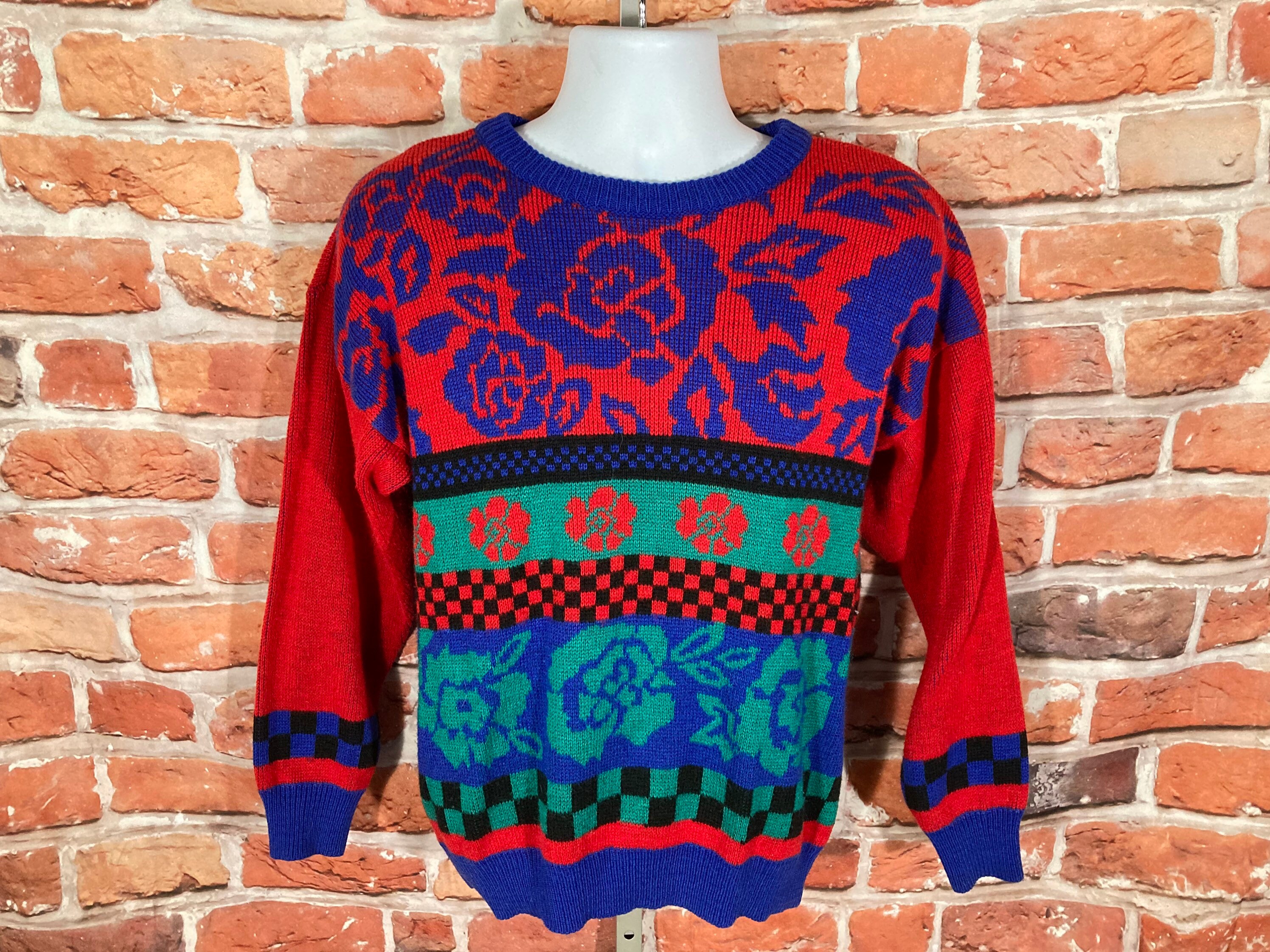 Vintage 80s 90s All Over Rose Design Sweater - Fits M Vintage 80s 90s All Over Rose Design Sweater - Fits M