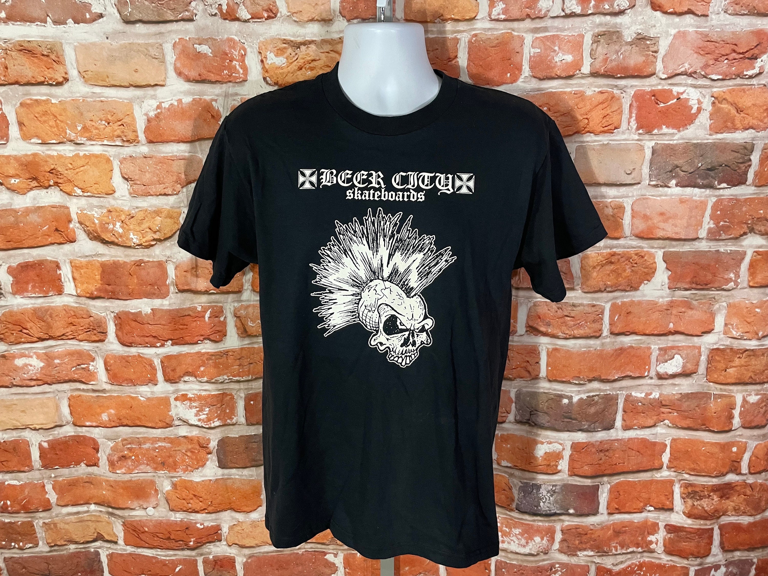 Vintage Beer City Skateboards Punk Skull Shirt - Sz M - 90s Y2k 