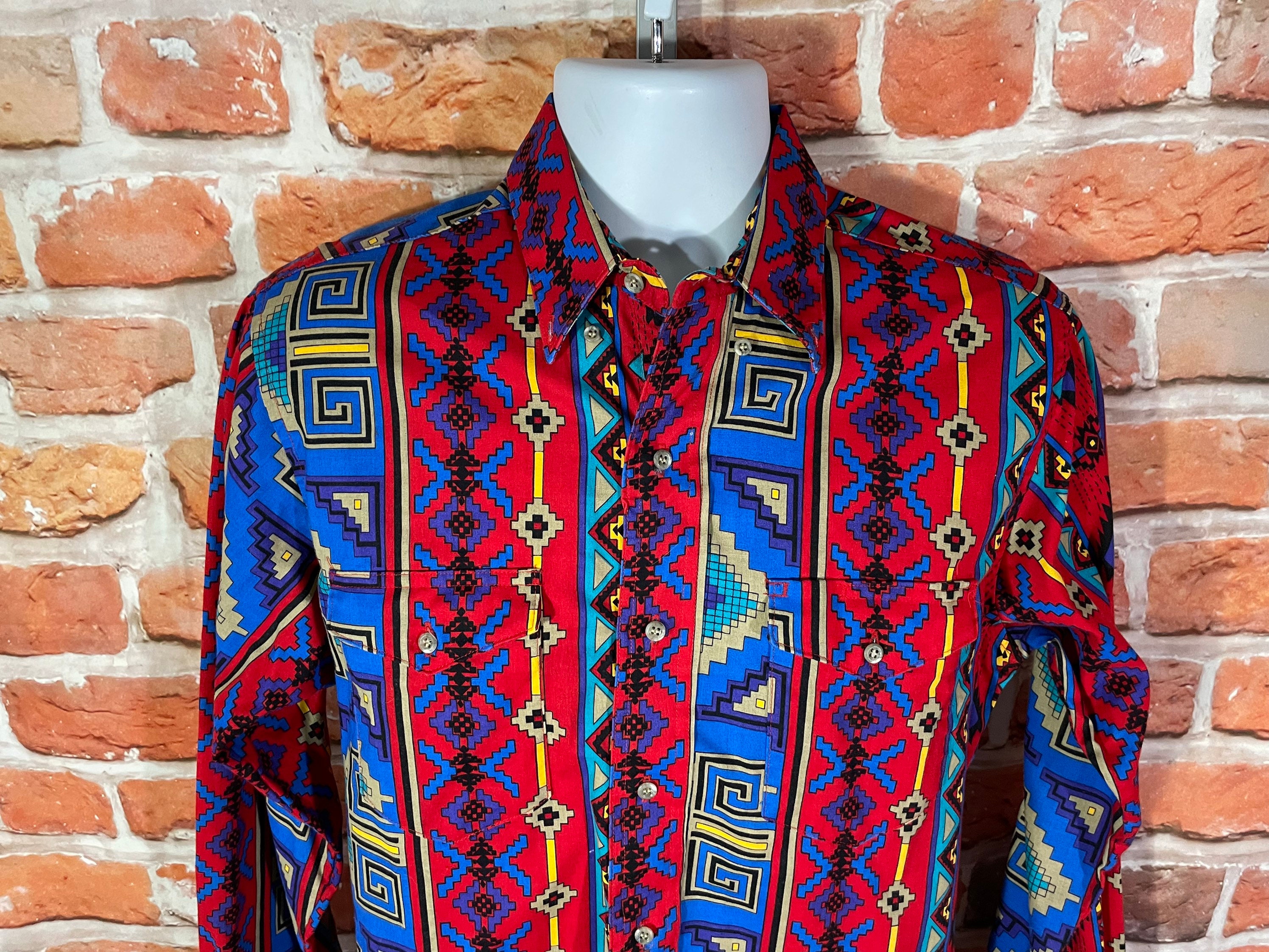 Vintage 90s Funky Geometric Striped Wrangler Western Shirt Sz L or M  Southwestern Aztec Grunge Country Cowboy - Etsy