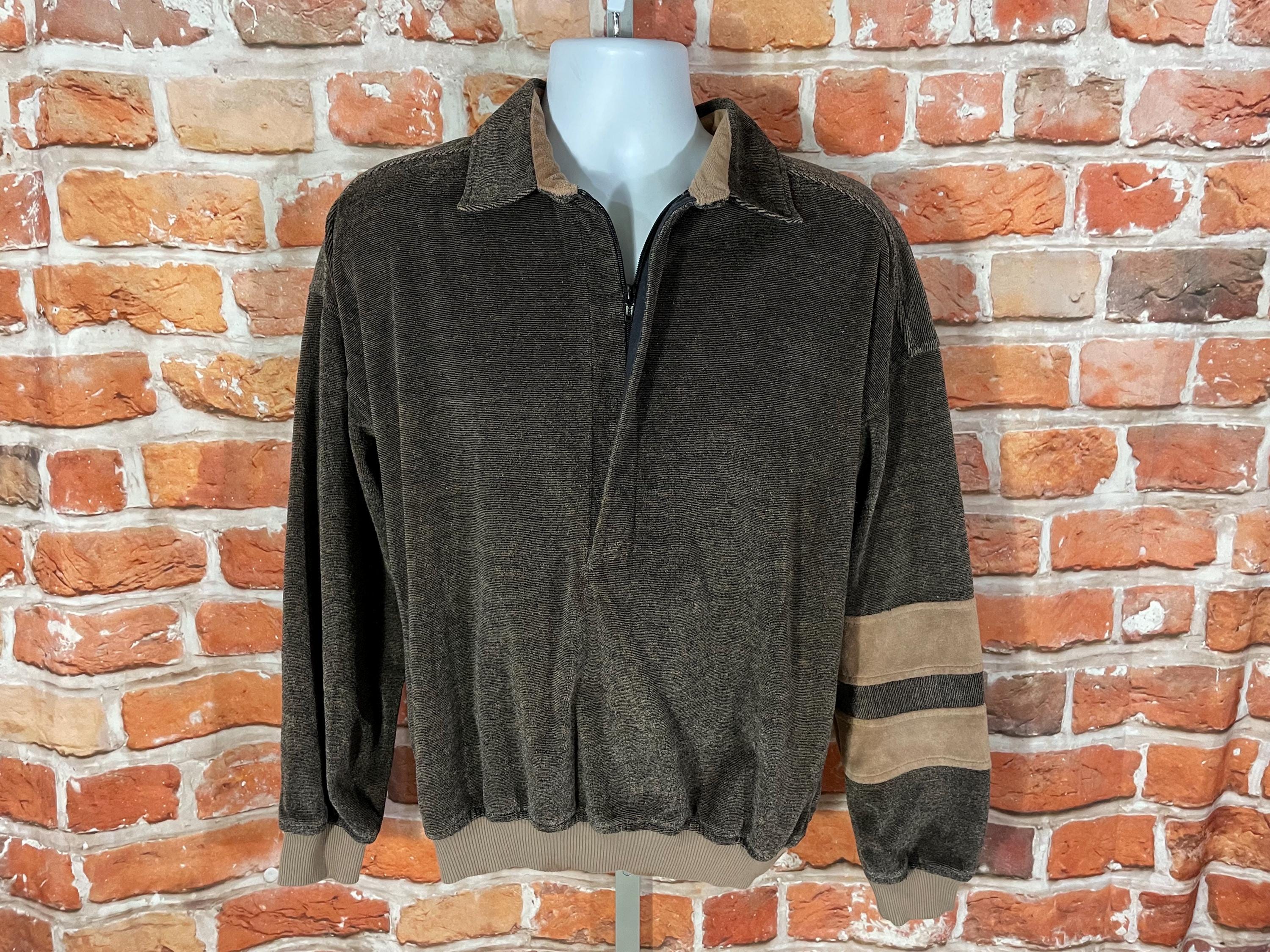 Vintage 80s Velour Long Sleeve Half Zip Polo Shirt - Sz L Vintage 80s Velour Long Sleeve Half Zip Polo Shirt - Sz L