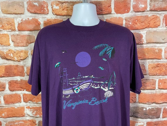 vintage 80s 90s Virginia Beach purple soft shirt … - image 3