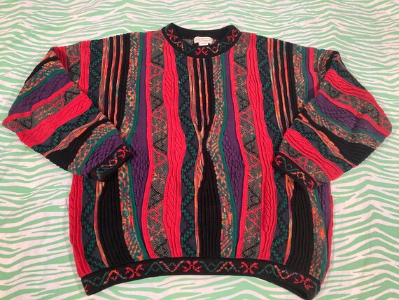 Vintage 90s Norm Thompson Coogi Style Textured Knit 3d Sweater - Sz M L 2XL - Notorious Big Hip Hop Cosby Grunge Indie Streetwear