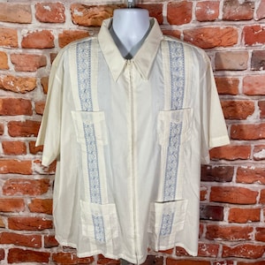 Vintage 80s Haband Guayabera Full Zip Shirt - Sz 3XL - Lounge