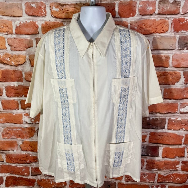 vintage 80s Haband Guayabera full zip shirt - sz 3XL - lounge wedding shirt