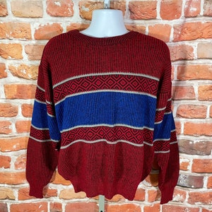 vintage jaren '80 gestreepte rode opa trui - past L/XL - emo indie grunge mod funky jaren 1980