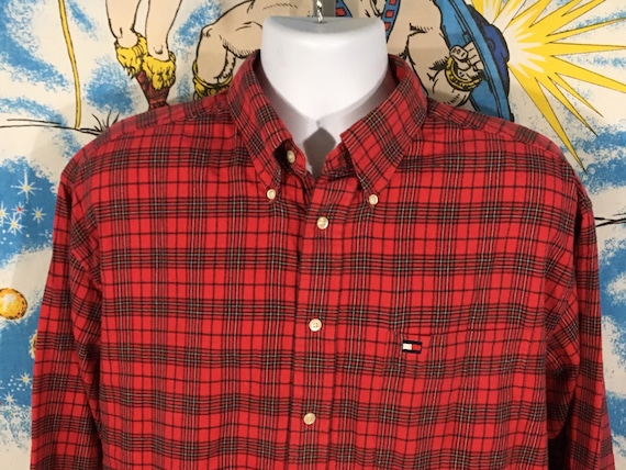 90s Hilfiger FLANNEL Shirt Sz L Flag - Etsy