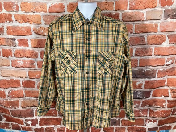 vintage 60s 70s Sears plaid button up shirt - sz … - image 3