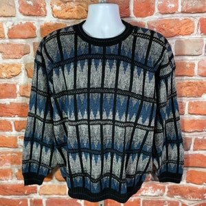 vintage 90s funky Protege sweater - sz L - cosby grunge grandpa geometric grunge emo indie