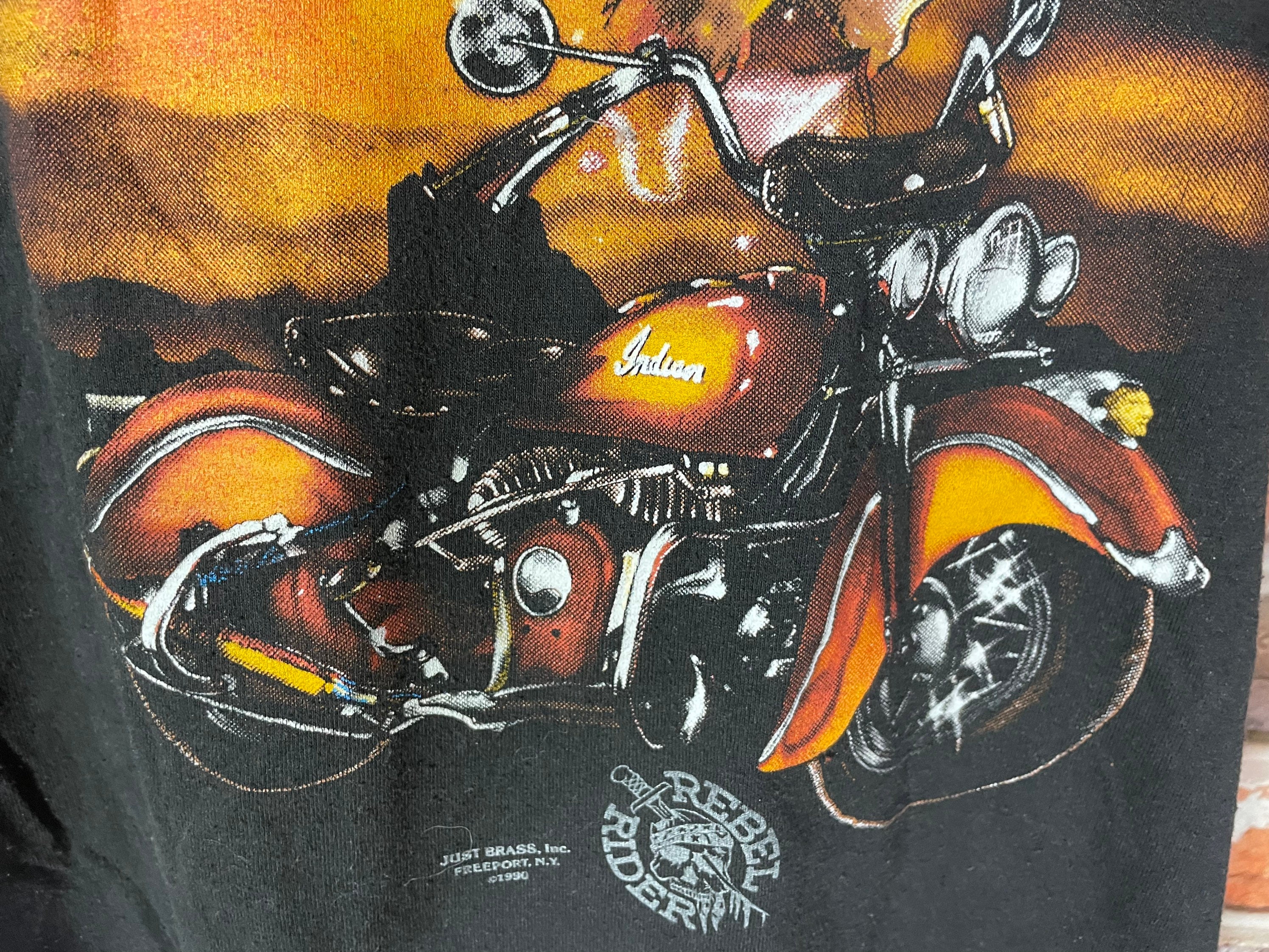 Vintage Just Brass Rebel Rider Indian Motorcycles Shirt Fits XL/L 