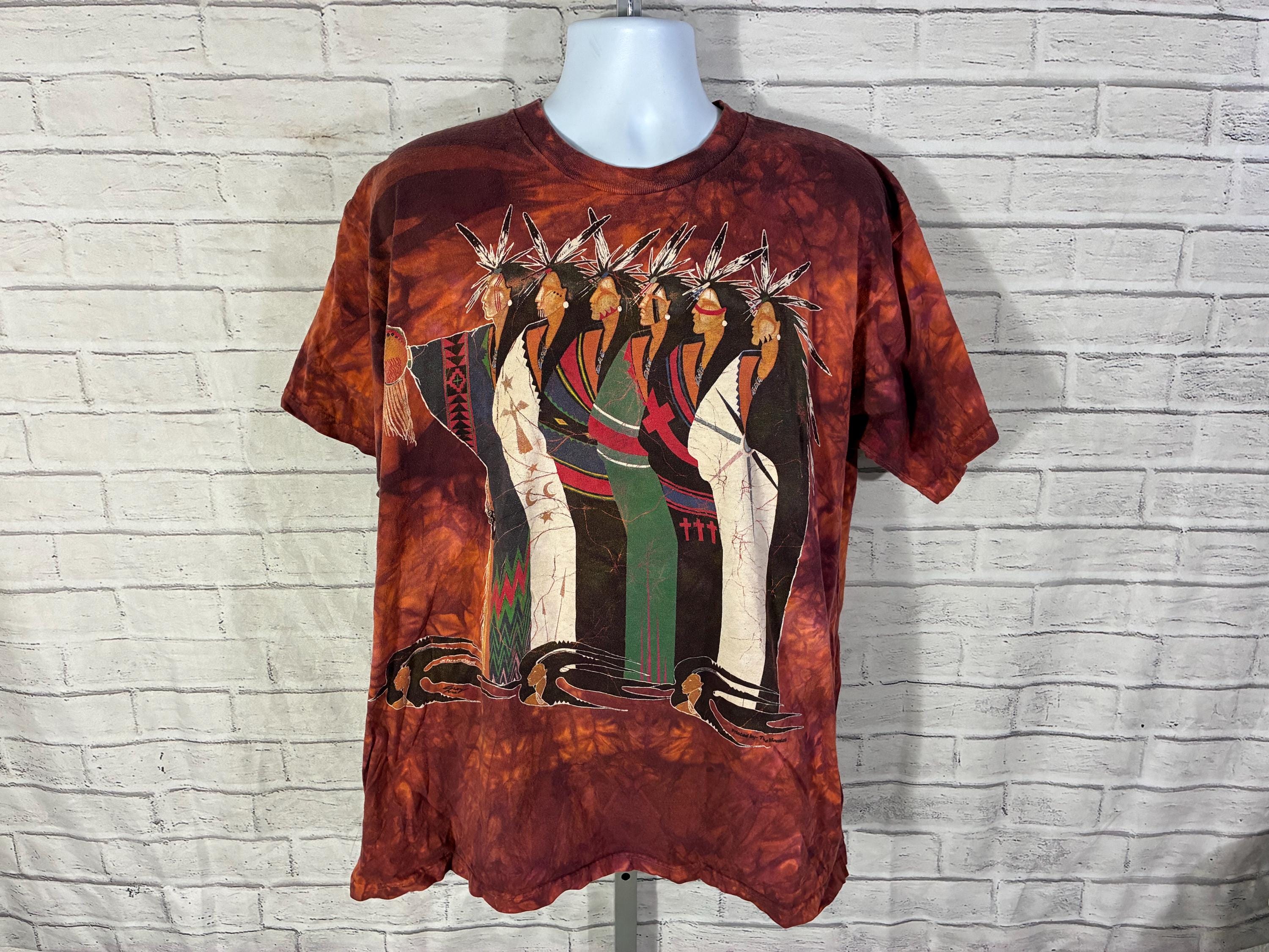 Vintage 90s the Mountain Leather Tag Native American Art Shirt Sz