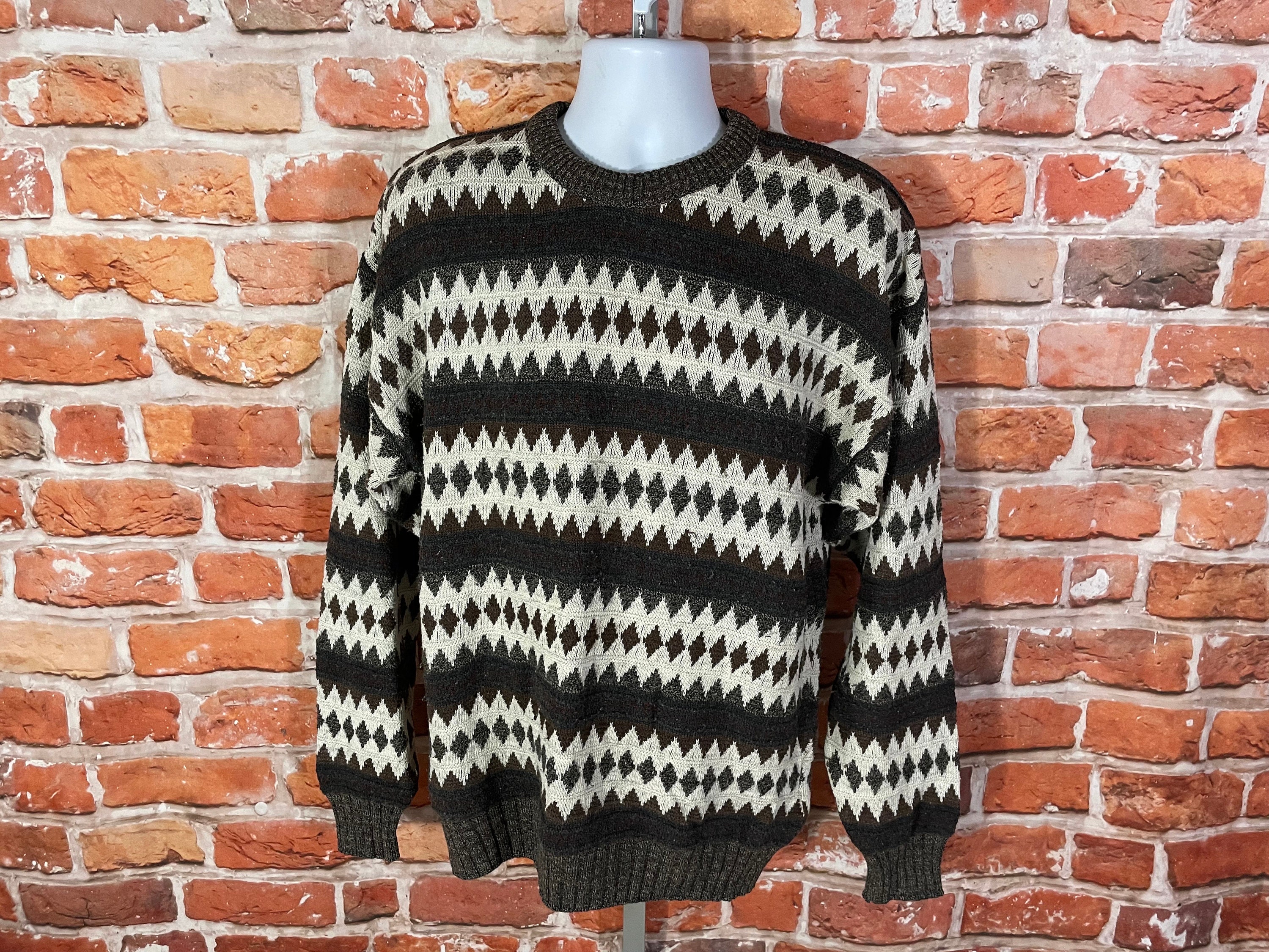 vintage 90s funky grandpa sweater - sz L Tall - grunge retro geometric striped