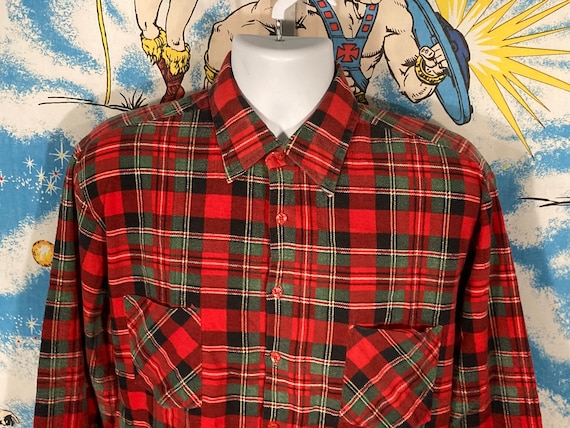 vintage 80s Dickies plaid flannel shirt - sz L - … - image 5