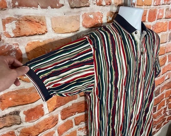 Vintage 90s Cotton Traders Coogi Style Rainbow Knit Textured Polo