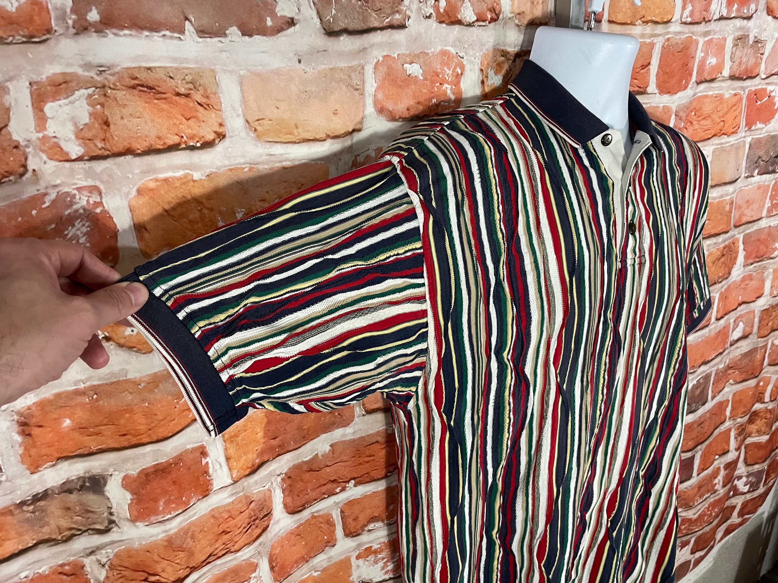 Vintage 90s Cotton Traders Coogi Style Rainbow Knit Textured Polo