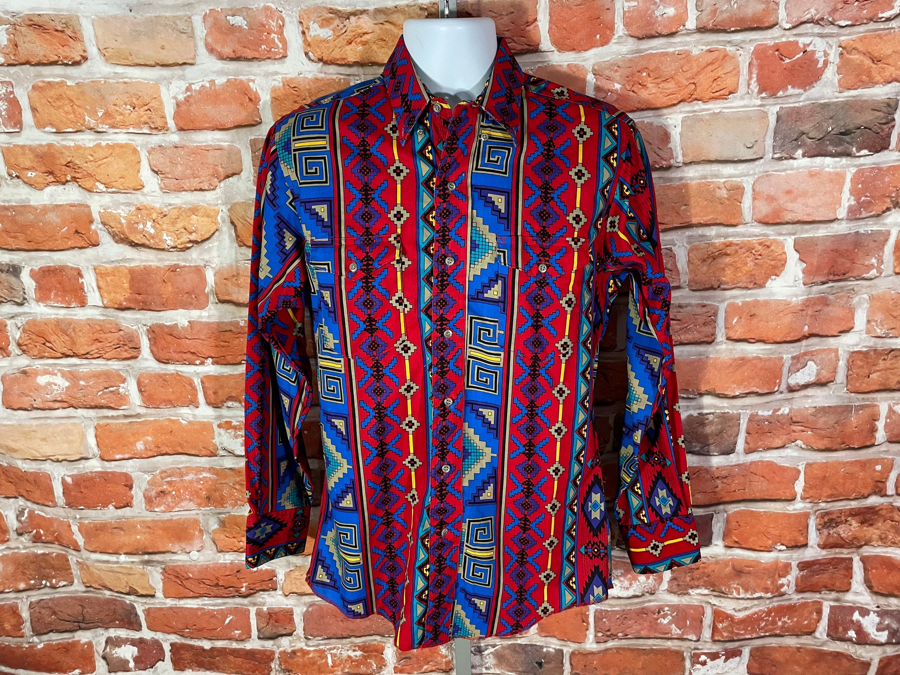 Vintage Wrangler Aztec Button Up Shirt Deadstock 90s Small – Black Shag  Vintage