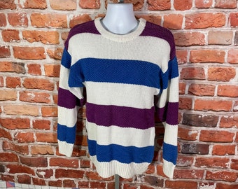 vintage 80s 90s textured stripe sweater - sz M long fit - emo indie grunge cute