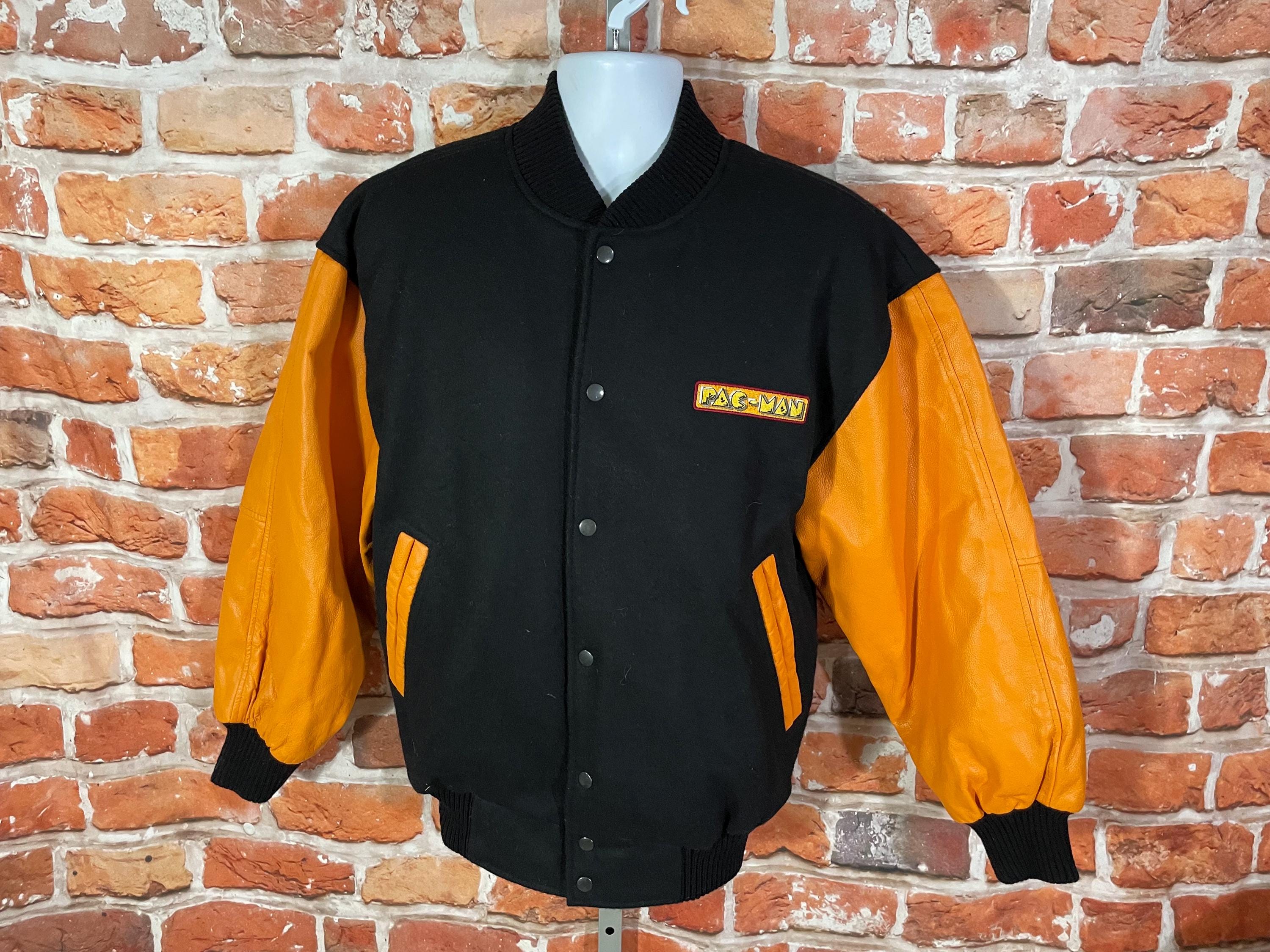 Vintage Pac Man Letterman Bomber Jacket Sz S Varsity Wool Leather