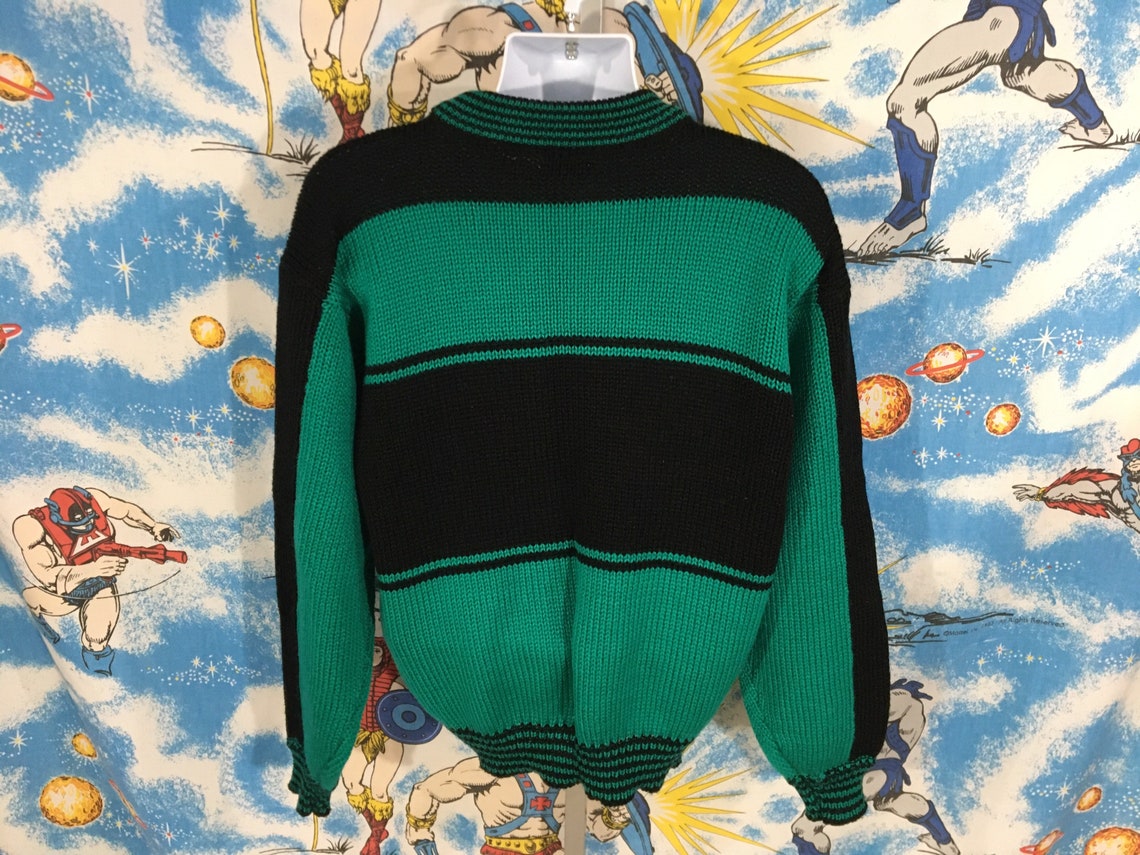 Vintage 90s Green/Black striped sweater sz L grunge IOU | Etsy