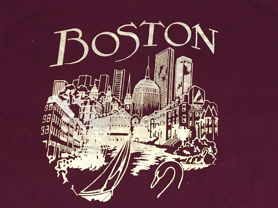 vintage 80s 90s gold print Boston shirt - sz L - - image 1