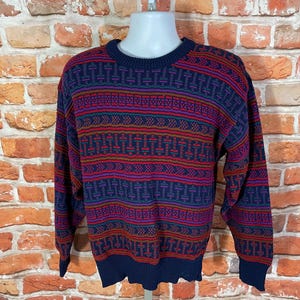 vintage textured funky cosby sweater - fits M/S - coogi vibes colorful striped