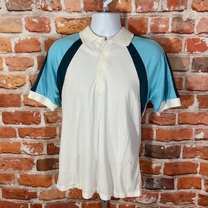 vintage 80s striped Courtside polo shirt - sz L - green/blue emo punk indie grunge tennis