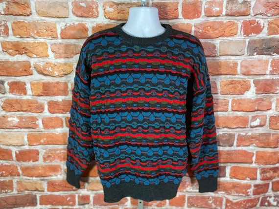 beautiful vintage Kalaroo wool textured coogi style sweater  - sz L - 90s cosby grunge notorious chunky funky