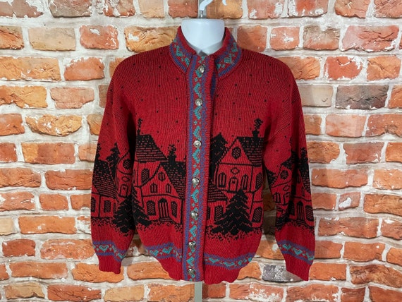 vintage womens Wool Alps cabin cardigan sweater -… - image 1