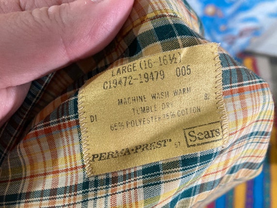 vintage 60s 70s Sears plaid button up shirt - sz … - image 2