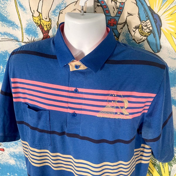 vintage 80s Antigua pink striped bowling polo shirt - sz XL - super soft grunge emo