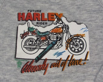 Vintage 80s BOYS/KID Harley Davidson - Future Harley Rider Out Of Line Sweatshirt - Deadstock New - Motorcycle kids biker 50/50 soft shirt