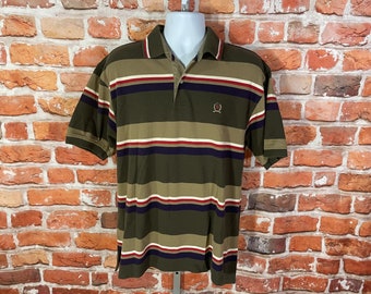 vintage 90s Tommy Hilfiger striped polo shirt - sz L - colorful grunge hip hop street