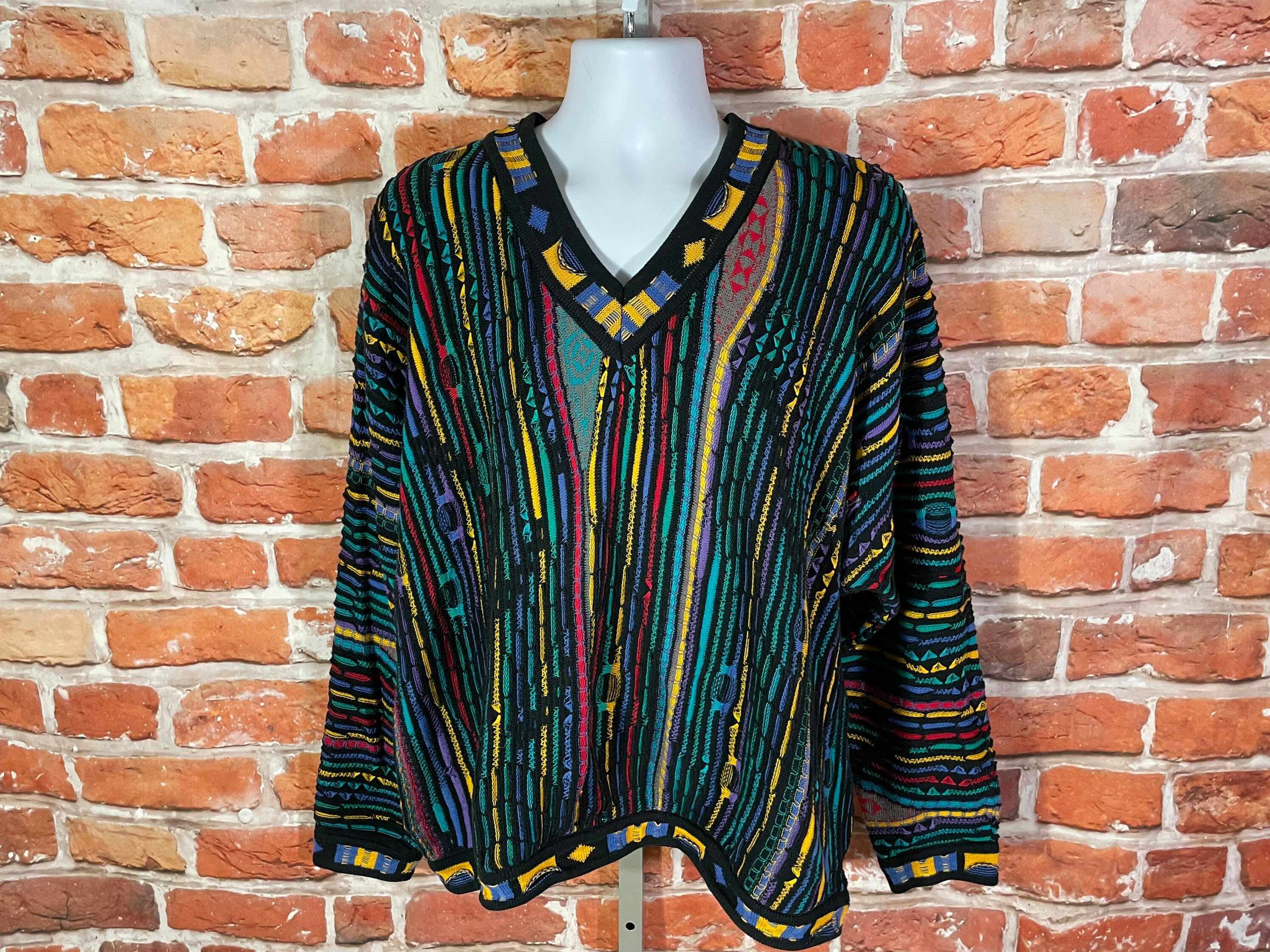 Vintage 90s Authentic Coogi Textured Funky Sweater - Sz XL - Cosby