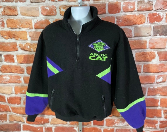 VINTAGEASSAULT Vintage 90s Arctic Cat 1/4 Zip Fleece Pullover - Sz L - Color Block Grunge Indie Emo