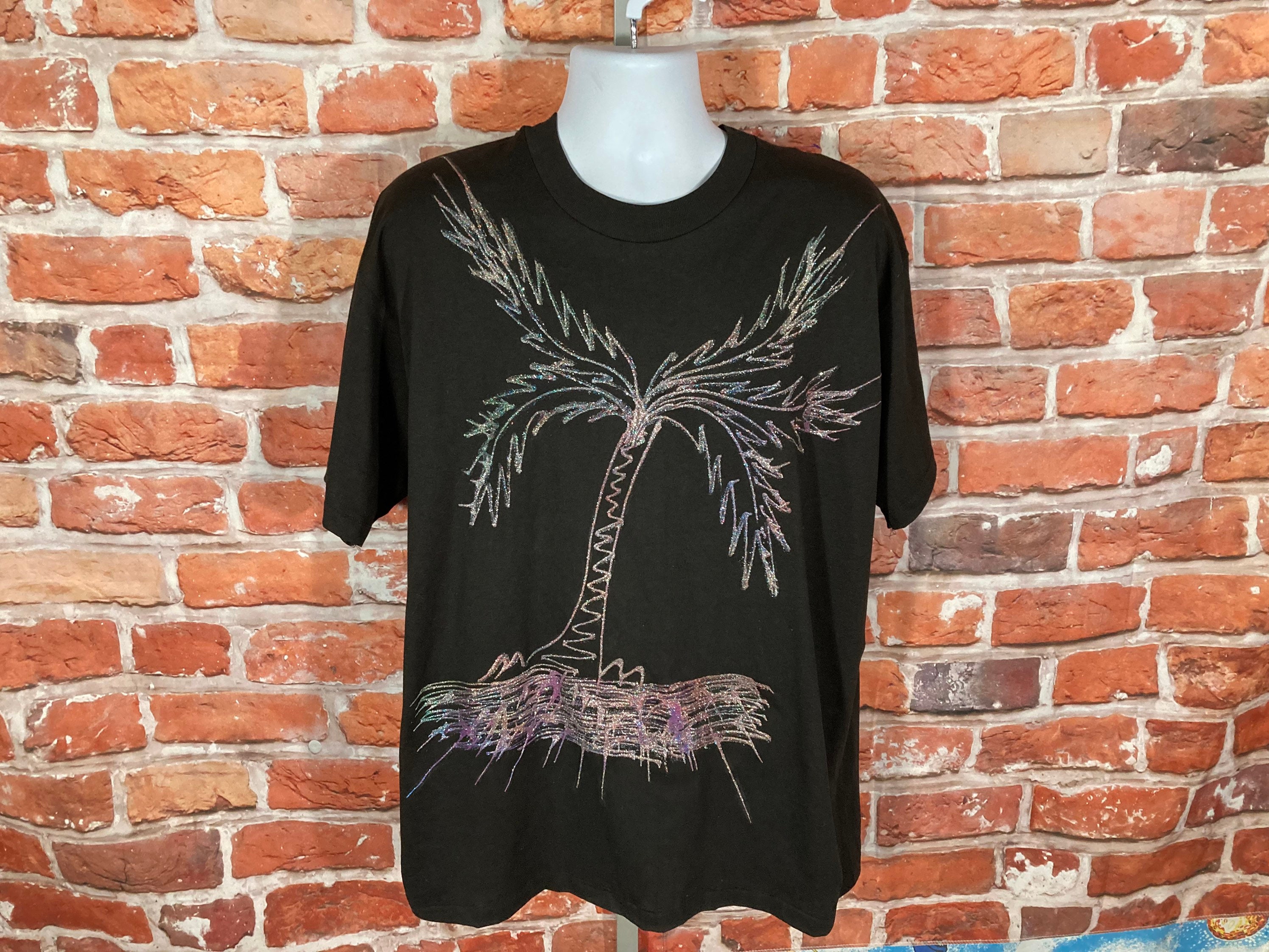 Vintage Puff Paint Black Shirt 1990s 90s Neon Gems Hot Pink Gold Funky  Artist Art Grunge Hippie Rhinestone Sparkle E 