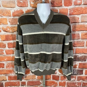 beautiful 70s VELOUR striped v neck sweater by Kennington - fits M - emo mod indie grunge surf shirt