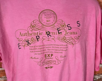 Camicia oversize rosa tinta a mano in jeans 90s Express - Riciclata, taglia 2XL