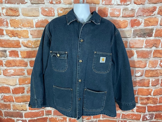 Vintage Carhartt C17 ANT Denim Blanket Lined Chore Coat Sz XL Barn