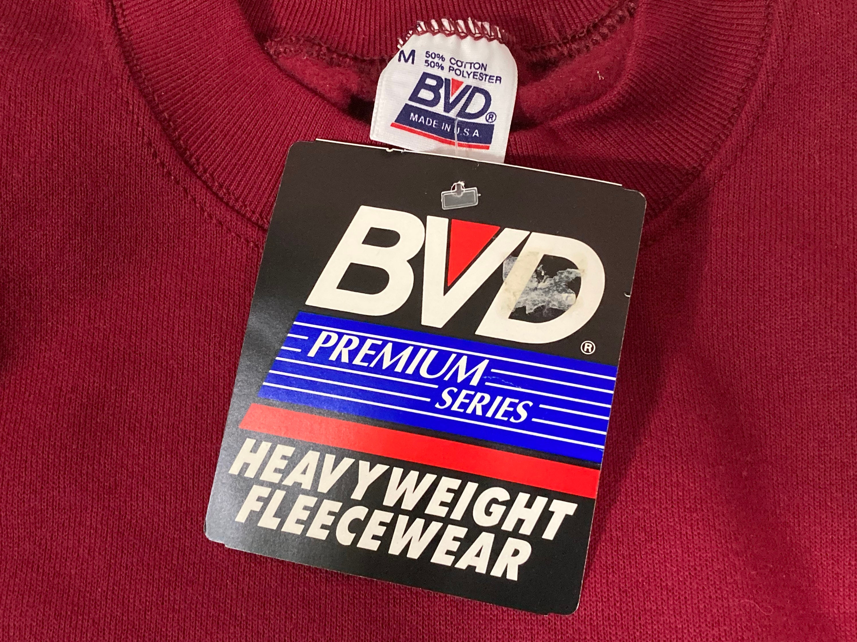Vintage 90s BVD Deadstock W Tags Burgundy Blank Sweatshirt