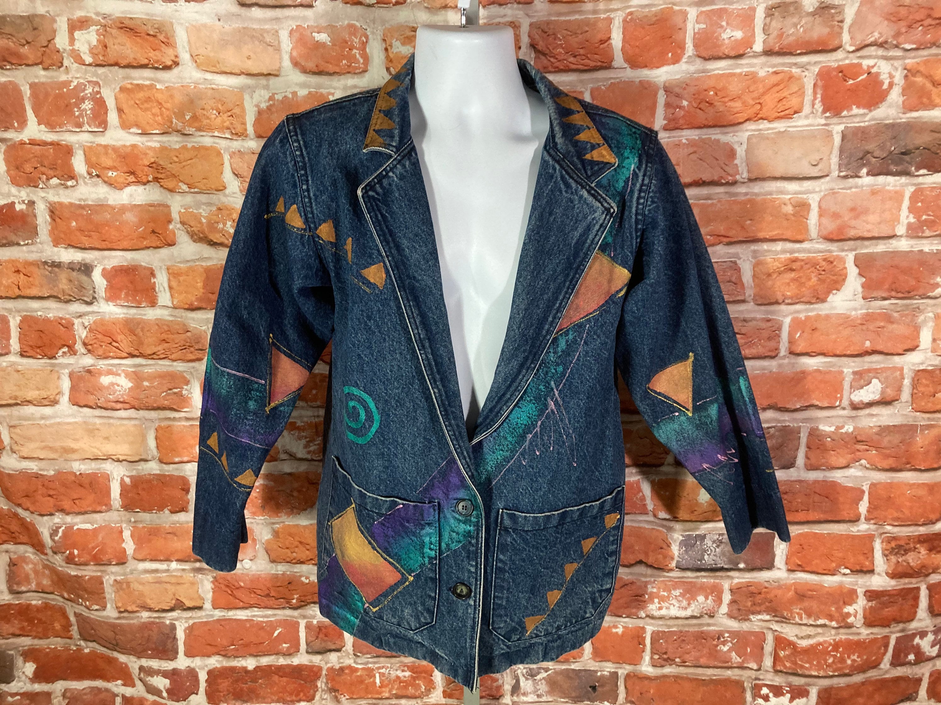 Vintage 80s Hand Painted Chris Klassen Denim Jean Jacket - Long