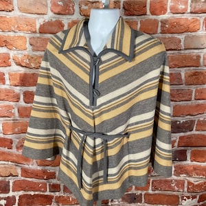 vintage 60s 70s Butte Knit striped poncho w tie and collar - sz M/L - mod indie emo boho